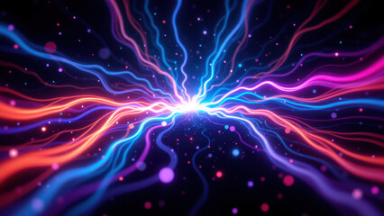 Naklejka premium A mesmerizing digital art piece featuring an AI-inspired tunnel of light with vibrant hues and cosmic particles.