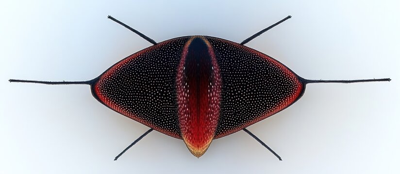 Red insect dorsal view, studio shot, white background, science