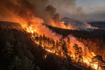 Volcanic lava flow, glowing molten rock