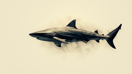 Fototapeta premium Shark ocean swimming underwater sepia wildlife poster