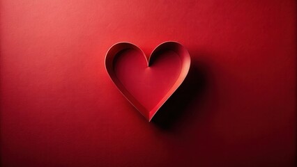 Fototapeta premium A crimson heart shape crafted from layered paper sits centrally on a rich red background, symbolizing affection and romance.