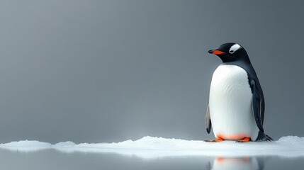 Obraz premium Antarctic penguin standing on ice, calm ocean background, wildlife documentary