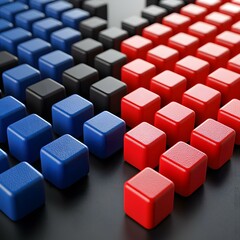 Obraz premium A 3:4 layout featuring red and blue tones blending seamlessly with smooth vertical gradient transitions, creating a minimalist abstract effect