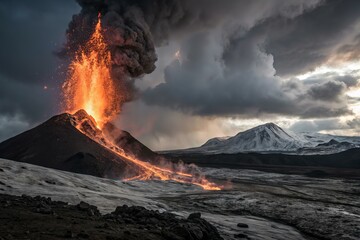 Volcanic lava flow, glowing molten rock