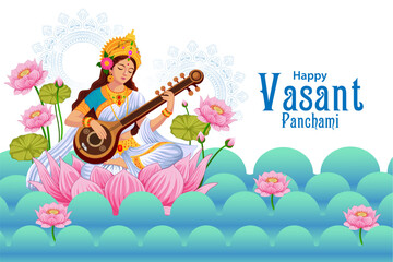 vector illustration of Goddess Saraswati for Vasant Panchami Puja of India
