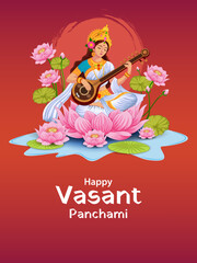 vector illustration of Goddess Saraswati for Vasant Panchami Puja of India
