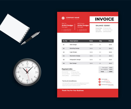 Invoice Layout with red Header
