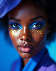 Golden Accents in Azure Gaze