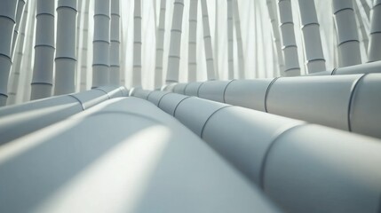 White bamboo forest floor, sunlight, serenity, background, meditation
