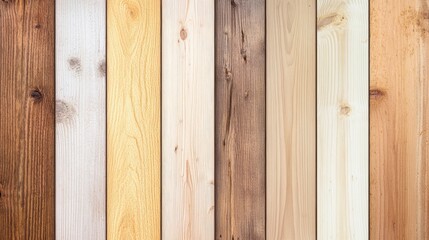 A collection of assorted wood planks showcasing various colors and textures, ideal for design, crafting, or construction projects.