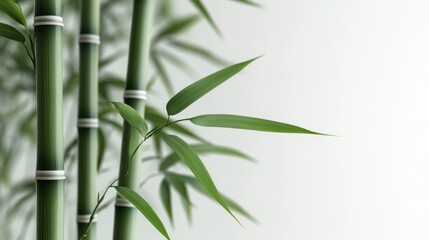 Fototapeta premium Green bamboo stalks leaves minimalist background serenity spa