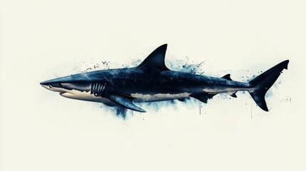 Fototapeta premium Watercolor Shark Ocean Wildlife Art Print