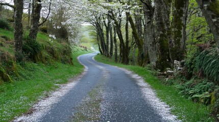 Obraz premium Serene Country Road in Spring Blossom