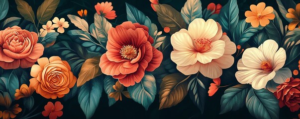 2025 floral composition with large text, surrounded by ornate flower and leaf patterns, set against a rich, dark green background for a dramatic effect