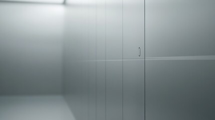 Modern hallway, steel doors, minimalist design, bright light, sterile background, corporate use