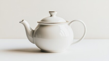 White teapot, studio shot, minimalist background, tea time