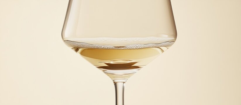 White wine glass, beige background, close-up, bubbles, menu design