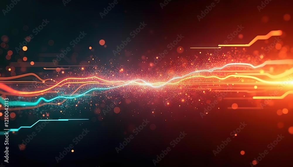 Poster abstract neon light waves and particles glowing on a dark background