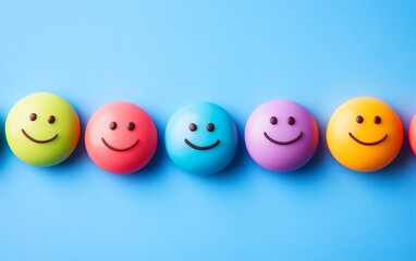 Colorful smiley emojis showing different emotions, set against a soothing pastel background, radiating positivity and warmth