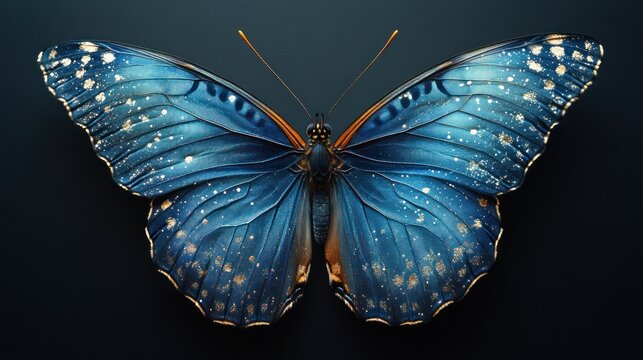 Sapphire butterfly wings, studio shot, dark background, nature design