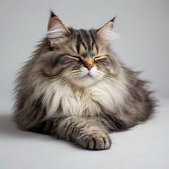 Obraz premium Relaxed fluffy cat portrait perfect for pet related business advertising and marketing projects