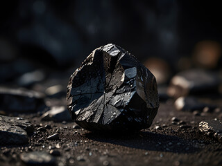 A symbolic close-up of a piece of coal and a shining diamond side by side on a rugged surface. The coal appears rough and cracked, while the diamond glows brilliantly, reflecting ligh