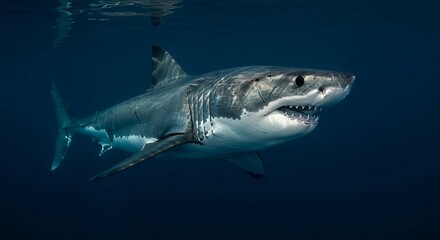 Naklejka premium 海中を泳ぐホホジロザメ｜Great White Shark Swimming Underwater