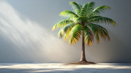 Sunlit Palm Tree Minimalist Interior Design Mockup
