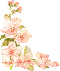 Fototapeta premium Delicate Floral Corner: A cluster of delicate pink blossom blooms in a watercolor style, forming a soft and romantic corner border for your design projects