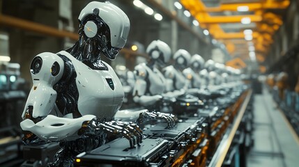 Fototapeta premium Factory Robots Assembly Line Automation Future Tech