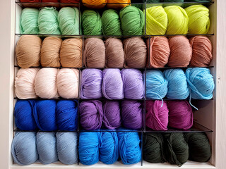 Different colors of wool in a craft shop
