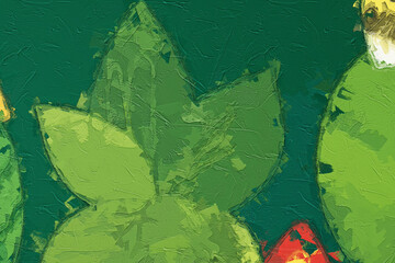 Various oil paintings, flowers, butterflies, dragonflies, bees, beautiful tropical leaves