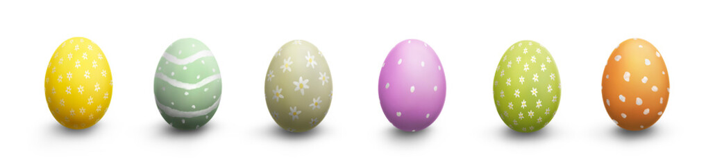A collection of brightly painted traditional easter eggs, a traditional easter gift for this religious event, isolated against a transparent background