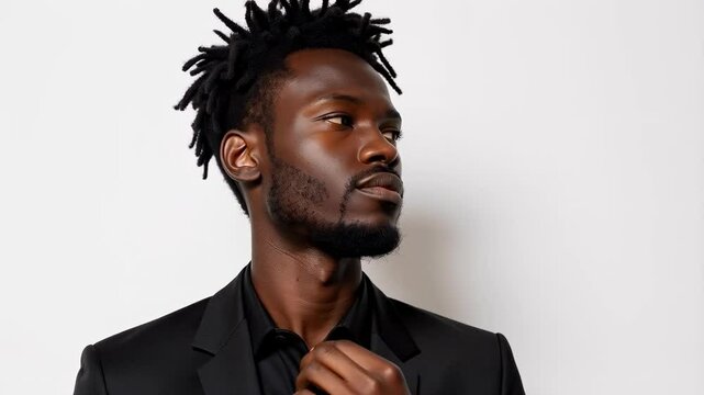 Stylish Young Man in Suit Adjusting Tie, Exuding Confidence and Poise Against Neutral Background, Perfect for Professional and Fashion Illustrations