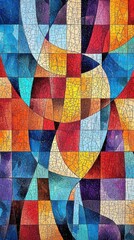 A colorful, abstract mosaic of geometric patterns, blending warm and cool tones in a harmonious, modern design.