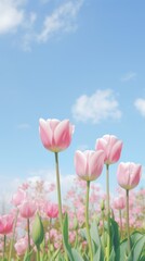 Aesthetic pink tulip gardenlandscape wallpaper sky outdoors blossom