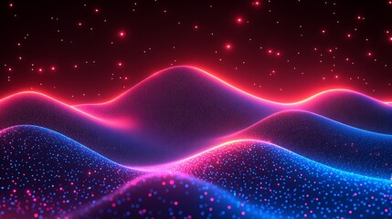 Obraz premium Cosmic Dreamscape: A mesmerizing landscape of undulating hills illuminated by vibrant streaks of neon pink and blue light, reminiscent of a cosmic dreamscape.