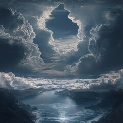 Heavenly Landscape: Clouds, Sea, and Mountains