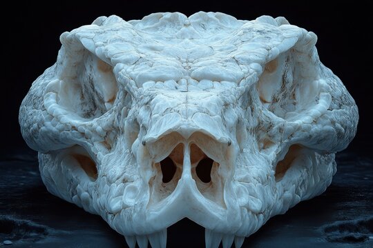 Reptile skull, dark background, studio shot, death, anatomy