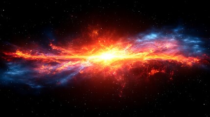 Cosmic Inferno: A mesmerizing depiction of a celestial explosion, vibrant hues of fiery red and cool blue collide in a breathtaking display of cosmic energy.