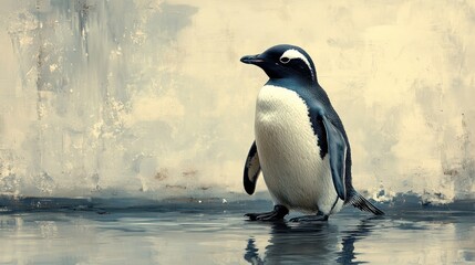 Obraz premium Penguin standing water textured background zoo animal wildlife