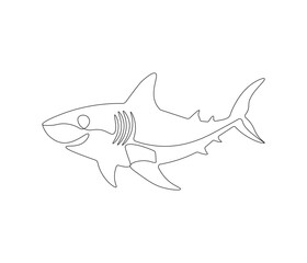 Continuous one line drawing of shark. Single line drawing illustration of shark saltwater. Logo,symbols and design style Concept vector art. Doodle line illustration.
