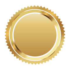 Blank golden badge, empty gold medal label vector illustration