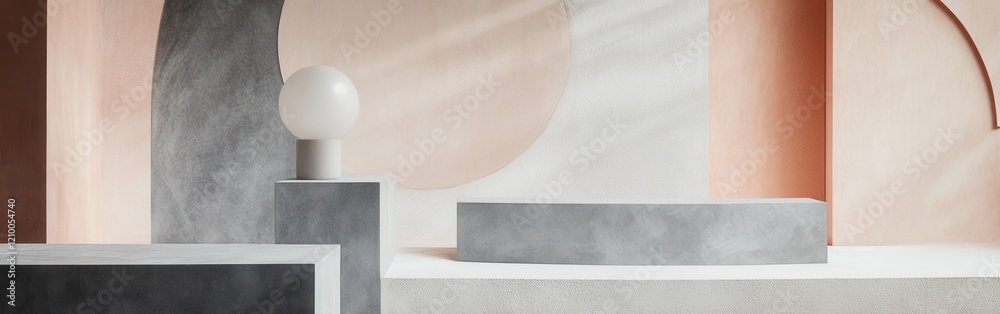Leinwandbilder soft peach and gray geometric forms dissolve into abstract harmony in a contemporary setting