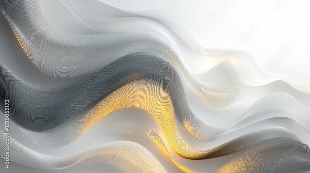 Poster Soft flowing lines create a serene gradient in shades of gray and hints of golden illumination