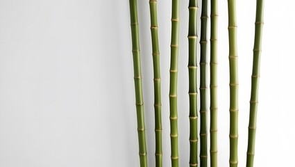 Obraz premium Green Bamboo Stalks on White Background, Minimalist Natural Design