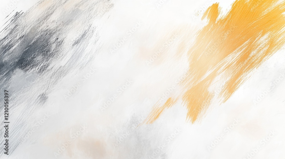 Aufkleber textured abstract background with soft brush strokes in gray and yellow tones on a minimalist white 
