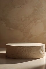 Product showcase platform with a neutral color and textured backdrop for business advertising purposes