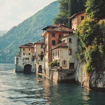 The medieval coastal town of Nesso in the Como lake, Italy --v 6.1 Job ID: bec6eb01-ce3b-41ba-aa2a-70b7285991d5