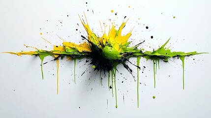 Abstract Burst of Color: A dynamic splash of vibrant green, yellow, and black paint explodes across...